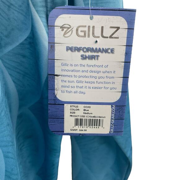 NWT Gillz UPF 50+ Long Sleeve Performance Fishing Shirt Blue Scales Mens Medium - Picture 3 of 5